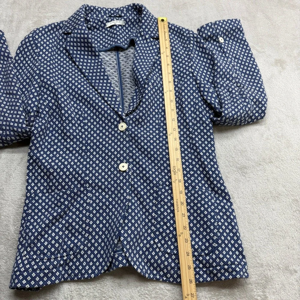 Circolo 1901 Blazer Women 48 US12 Blue White Knit Geometric Diamond Quiet Luxury